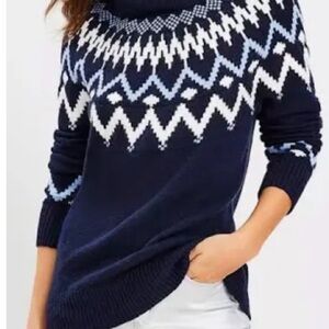 LOFT Navy and White Cowl Neck Sweater